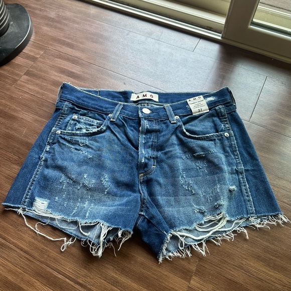 NWT AMO tomboy shorts in blue nile with distress jean shorts high rise denim 27 - Picture 2 of 9